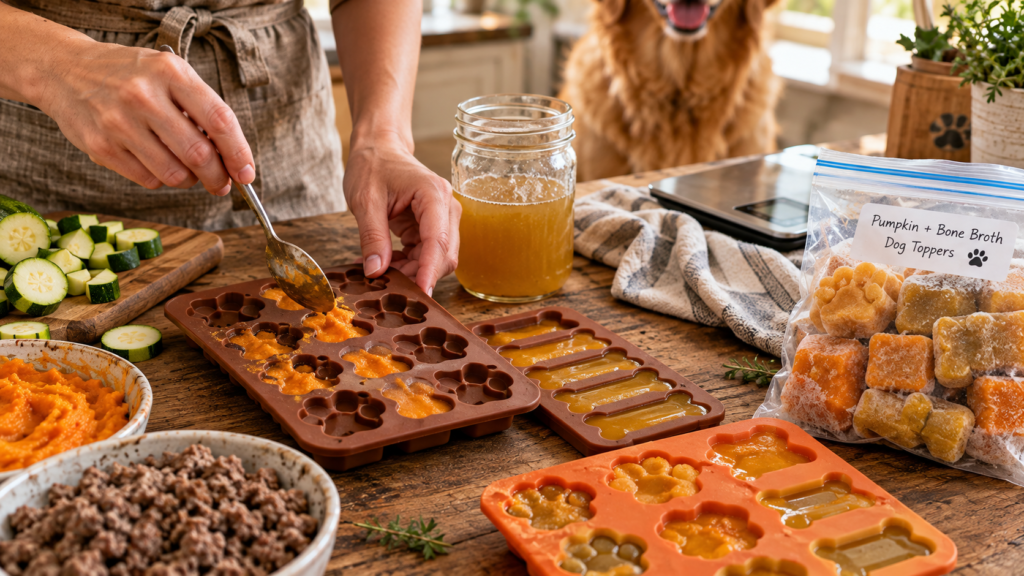 Beef and Pumpkin Dog Food: Easy Sensitive Stomach Recipe beef and pumpkin dog food batch prep freezer molds